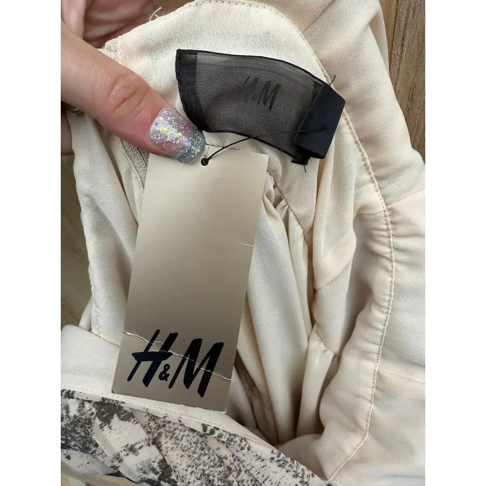 new H&M tan brown black snake print long chiffon deep v sleeveless maxi dress - Picture 4 of 10